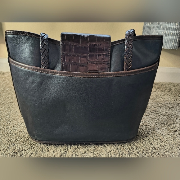 BRIGHTON Women’s VINTAGE Medium LEATHER TOTE SHOULDER Bag Silver Hardware - Picture 5 of 16